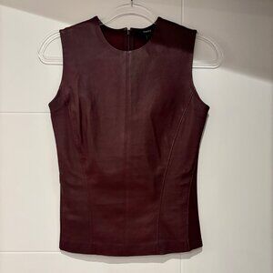 Theory Brand Genuine Leather Burgundy Shell Top Size XS Stretch Back